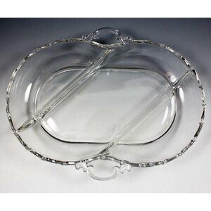 Fostoria Century Pressed  Glass 11" 3-Part Oval Relish Dish Clear Pattern #2630
